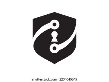 shield technology vector logo design with modern concept, abstract symbol cyber security protection digital template.