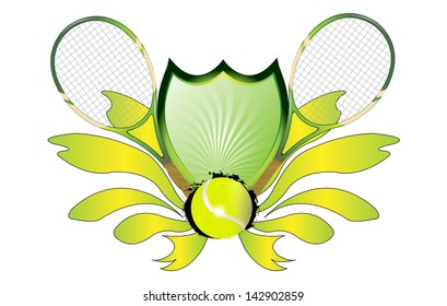 shield with tennis ball and tennis racket