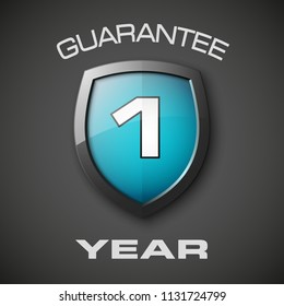 Shield with a text guarantee one year icon. Warranty 1 year Label obligations. Safeguard shield sign. Protect promise reliability badge. Security guaranteed shield illustration