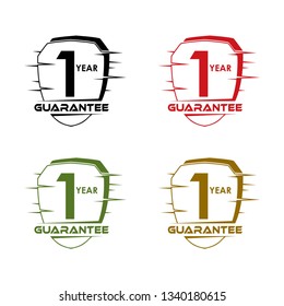 Shield with text guarantee one years icon, stock icon and background