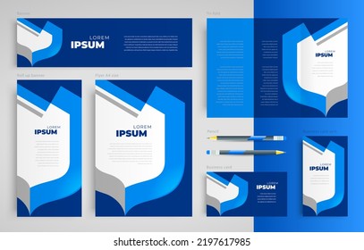 Shield theme Set flyer cover, tri-fold, banner, roll up banner, business card rblue color