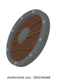 Shield three quarter view. Medieval armor in cartoon style.