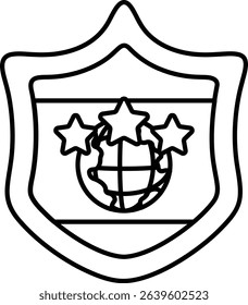 A shield with three stars and a globe. The shield is black and white. The shield is a symbol of protection and strength