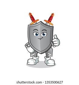shield thumbs up mascot vector cartoon illustration