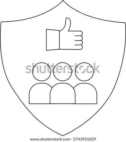 A shield with thumbsup above three outlined human figures