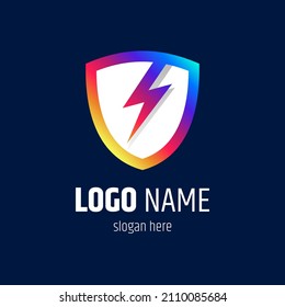 shield and thunder logo concept in colorful gradient colors, ready to use for template