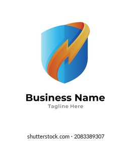Shield and thunder logo concept in gradient blue and yellow