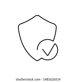 Shield with a tick, drawn by a single line on a white background. Protection sign. One-line drawing. Continuous line. Vector Eps10