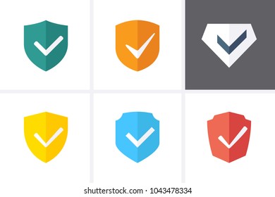 Shield and Tick Icons. Check mark warranty. Guaranteed Icons