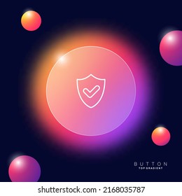 Shield with tick line icon. Success, security, protection, protection, vindication, password, twofactor authentication. Defense concept. Glassmorphism style. Vector line icon for Business