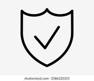 Shield with Tick Outline Verify Badge Verification Tag Protection Protect Secure Security Icon Black White Symbol Sign Graphic Illustration Vector