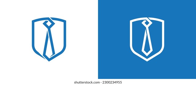 Shield Tie Logo Concept icon symbol sign Design Element. Security services, Protection, Marketing, Business, Finance, Job Security Logotype. Vector illustration template