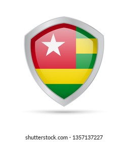 Shield with Togo flag on white background. Vector illustration.