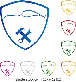 Shield with tools in different colors collection