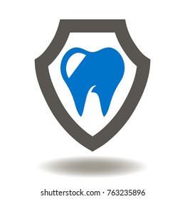 Shield Tooth Icon Vector. Dental Protection Illustration. Stomatology Symbol. Dentistry Logo. Safe Care, Treatment Oral Cavity Sign.