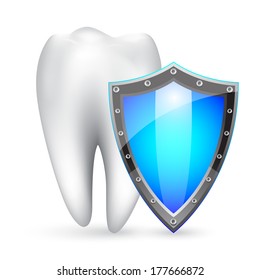 Shield and tooth. Teeth protection concept.