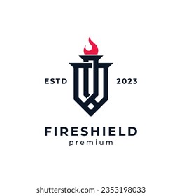shield and torch with line art style for protection logo design