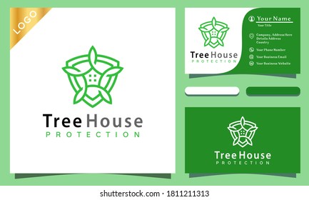 Shield Tree House Protect logo design vector illustration, minimalist elegant, modern company business card template