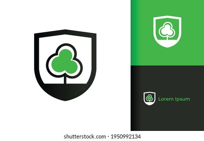 Shield with tree inside logo company, logo vector template design. Ready to use, easy for edit.