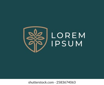 Shield Tree Logo – Elegant Linear Floral Emblem for a Strong and Trusted Brand.