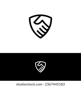 shield and trust with handshake concept logo vector icon