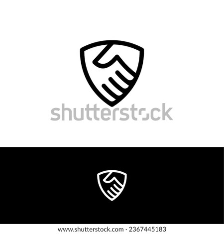 shield and trust with handshake concept logo vector icon