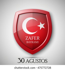 Shield with Turkey flag, 30 agustos Victory Day icon banner
