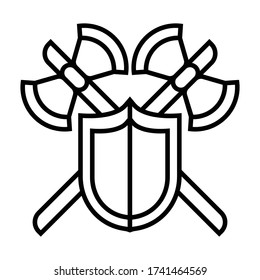 escudo y dos ejes de batalla