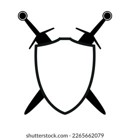 escudo con dos silueta de icono de espadas cruzadas, ilustración vectorial de la espada medieval aislada en fondo blanco
