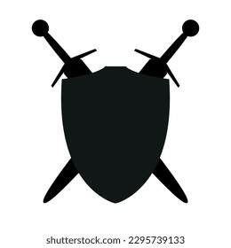 escudo con dos silueta de icono de espadas cruzadas, ilustración vectorial de la espada medieval aislada en fondo blanco