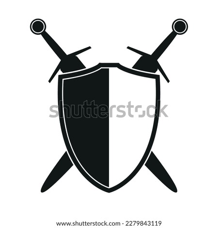 shield with two crossed swords icon silhouette, vector illustration of medieval sword isolated on a white background