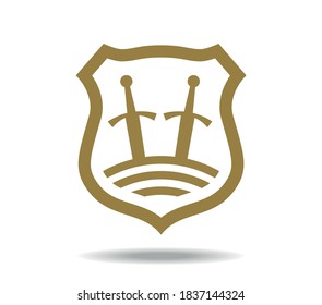 A shield with two golden swords
