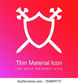 Shield with two swords in cross red and pink gradient material white icon minimal design