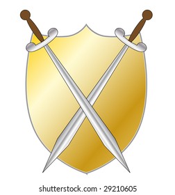 Shield with two swords. Vector