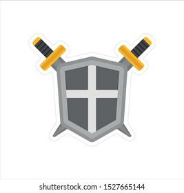 A shield with a two swords, vector sticker.