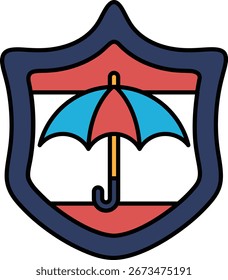 Un escudo con un paraguas. El escudo es azul y rojo