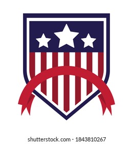 shield with united states of america flag and ribbon frame vector illustration design