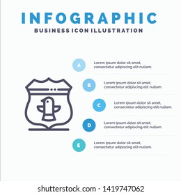Shield, Usa, American, Security Line icon with 5 steps presentation infographics Background