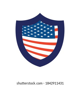 shield with usa flag design over white background, flat design, vector illustration