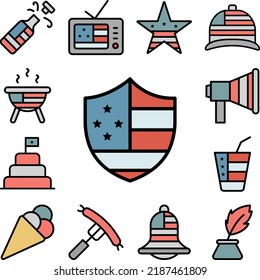 Shield USA flag icon in a collection with other items