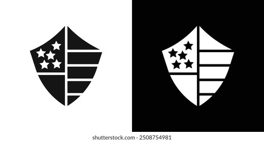 Shield USA flag icon Flat fill set collection