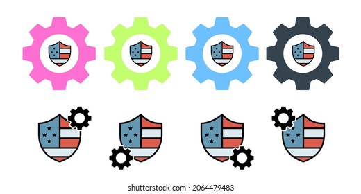 Shield usa flag vector icon in gear set illustration for ui and ux, website or mobile application