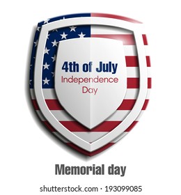 Shield with USA Independence Day icon. Protect privacy Illustration, badge icon. Banner presentation the fourth of July. American holiday Veterans Day