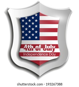 Shield with USA Independence Day icon. Protect privacy Illustration, badge icon. Banner presentation the fourth of July. American holiday Veterans Day