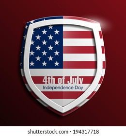 Shield with USA Independence Day icon. Protect privacy Illustration, badge icon. Banner presentation the fourth of July. American holiday Veterans Day