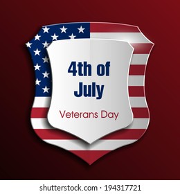 Shield with USA Independence Day icon. Protect privacy Illustration, badge icon. Banner presentation the fourth of July. American holiday Veterans Day