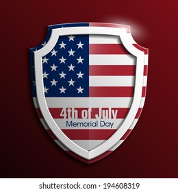 Shield with USA Independence Day icon. Protect privacy Illustration, badge icon. Banner presentation the fourth of July. American holiday Veterans Day