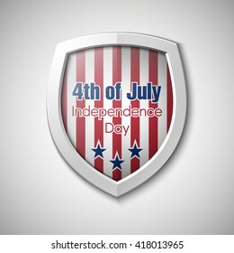 Shield with USA Independence Day icon. Protect privacy Illustration, badge icon. Banner presentation the fourth of July. American holiday Veterans Day