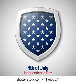 Shield with USA Independence Day icon. Protect privacy Illustration, badge icon. Banner presentation the fourth of July. American holiday Veterans Day