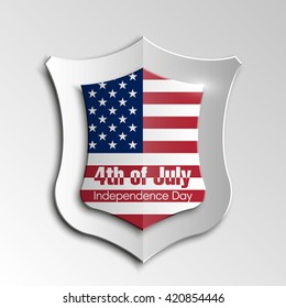 Shield with USA Independence Day icon. Protect privacy Illustration, badge icon. Banner presentation the fourth of July. American holiday Veterans Day